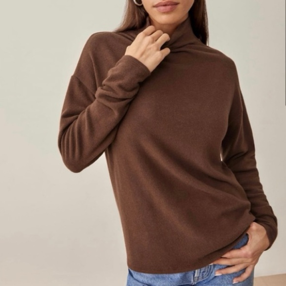 Reformation Brown Turtleneck Kira Sweater